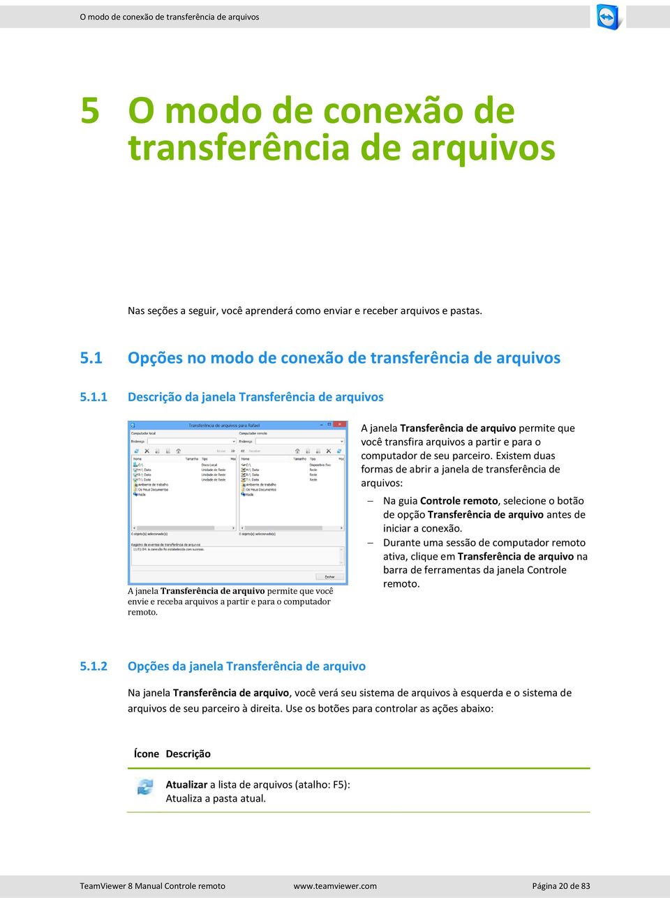 A janela Transferência de arquivo permite que você transfira arquivos a partir e para o computador de seu parceiro.