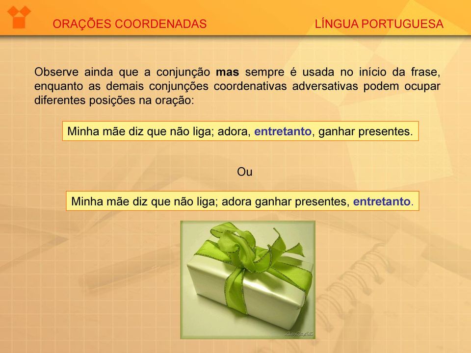 diferentes posições na oração: Minha mãe diz que não liga; adora,