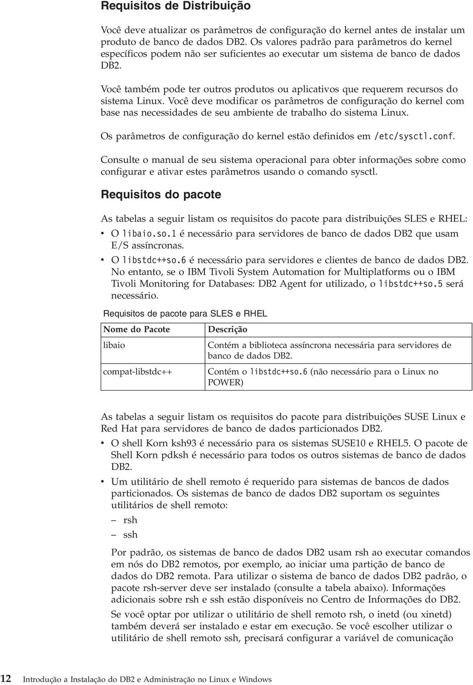 Você também pode ter outros produtos ou aplicatios que requerem recursos do sistema Linux.