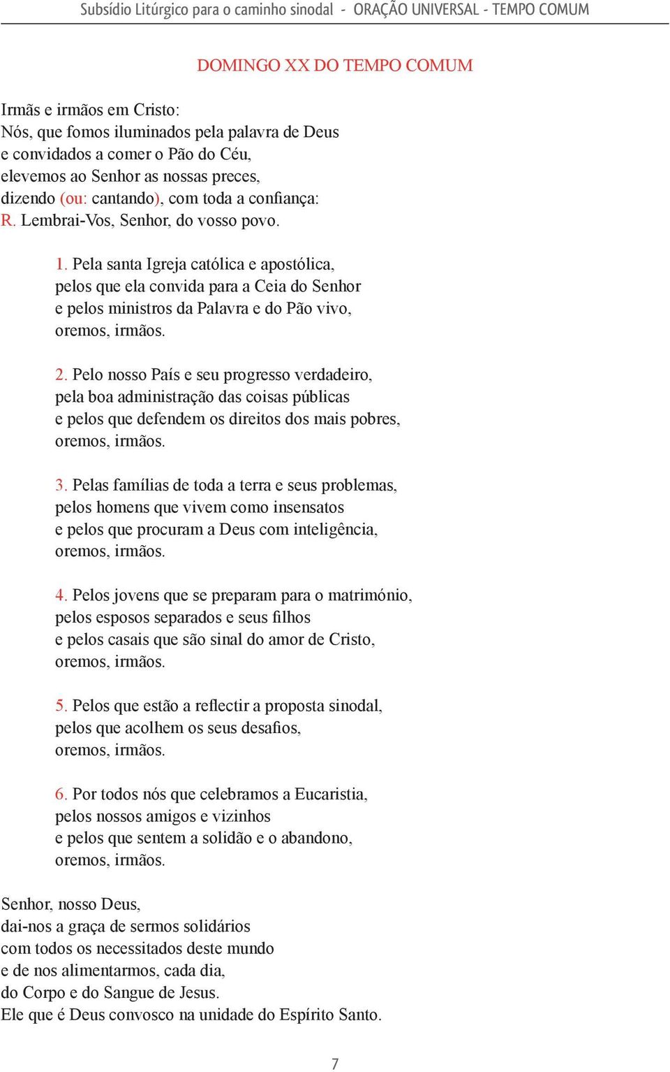 Pelo nosso País e seu progresso verdadeiro, pela boa administração das coisas públicas e pelos que defendem os direitos dos mais pobres, 3.