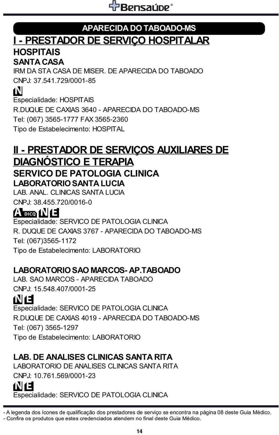 CLINICA LABORATORIO SANTA LUCIA LAB. ANAL. CLINICAS SANTA LUCIA CNPJ: 38.455.720/0016-0 Especialidade: SERVICO DE PATOLOGIA CLINICA R.