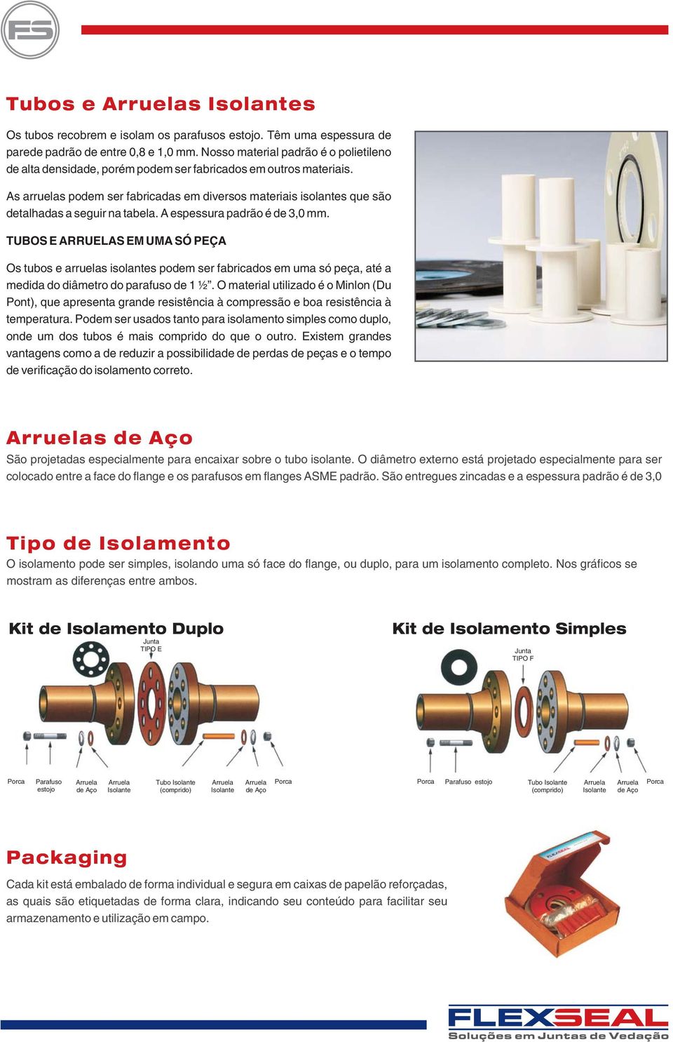 As arruelas podem ser fabricadas em diversos materiais isolantes que são detalhadas a seguir na tabela. A espessura padrão é de 3,0 mm.