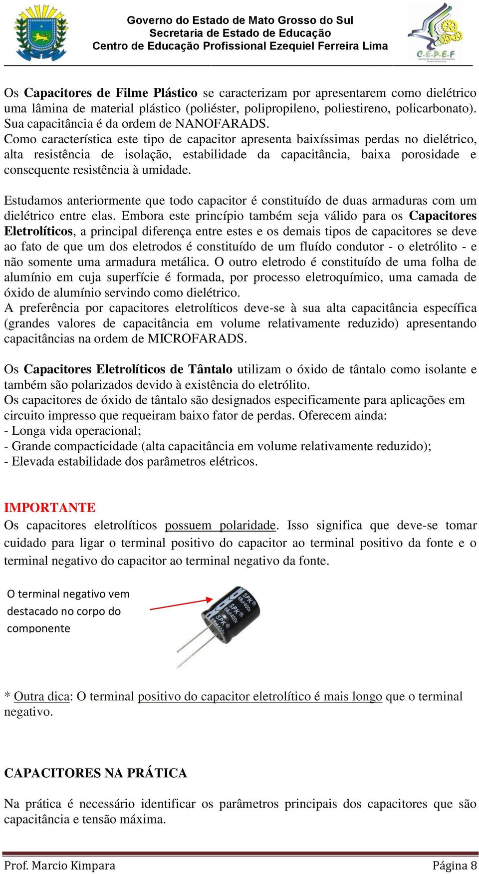 Como característica este tipo de capacitor apresenta baixíssimas perdas no dielétrico, alta resistência de isolação, estabilidade da capacitância, baixa porosidade e consequente resistência à umidade.