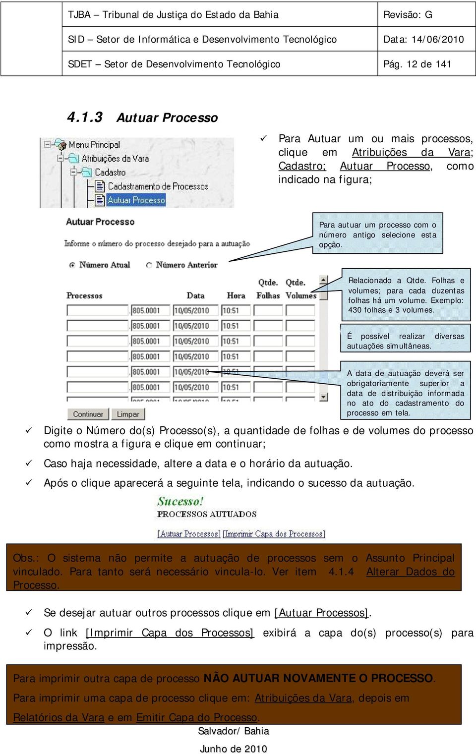 esta opção. Relacionado a Qtde. Folhas e volumes; para cada duzentas folhas há um volume. Exemplo: 430 folhas e 3 volumes. É possível realizar diversas autuações simultâneas.