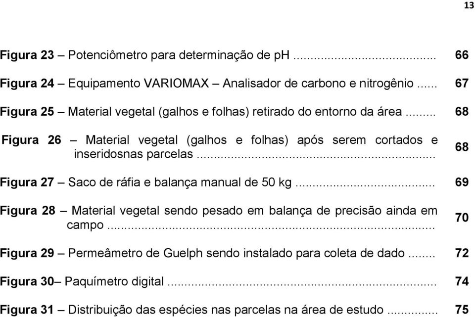 .. 68 Figura 26 Material vegetal (galhos e folhas) após serem cortados e inseridosnas parcelas... 68 Figura 27 Saco de ráfia e balança manual de 50 kg.