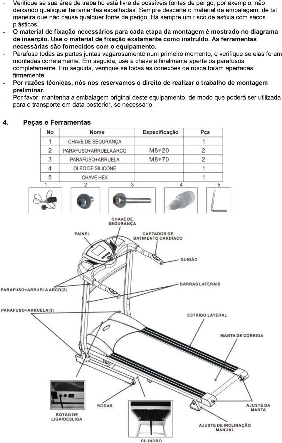 - O material de fixação necessários para cada etapa da montagem é mostrado no diagrama de inserção. Use o material de fixação exatamente como instruído.