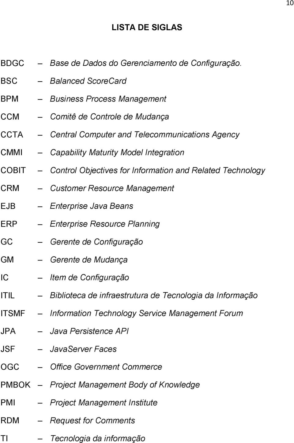 and Related Technology Customer Resource Management Enterprise Java Beans Enterprise Resource Planning Gerente de Configuração Gerente de Mudança Item de Configuração Biblioteca de infraestrutura de