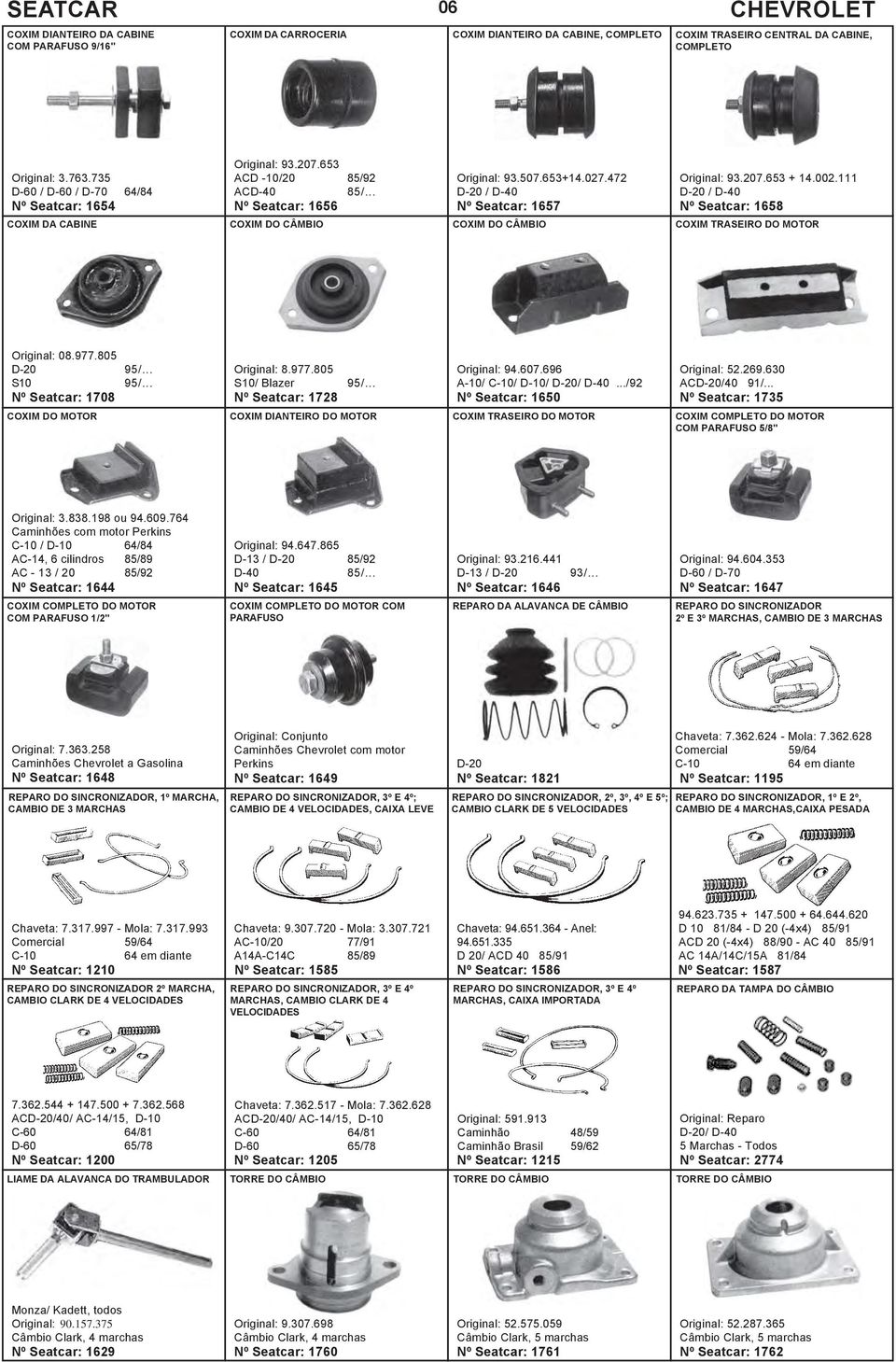 472 D-20 / D-40 Nº Seatcar: 1657 COXIM DO CÂMBIO Original: 93.207.653 + 14.002.111 D-20 / D-40 Nº Seatcar: 1658 COXIM TRASEIRO DO MOTOR Original: 08.977.805 D-20 S10 95/... 95/... Original: 8.977.805 S10/ Blazer 95/.