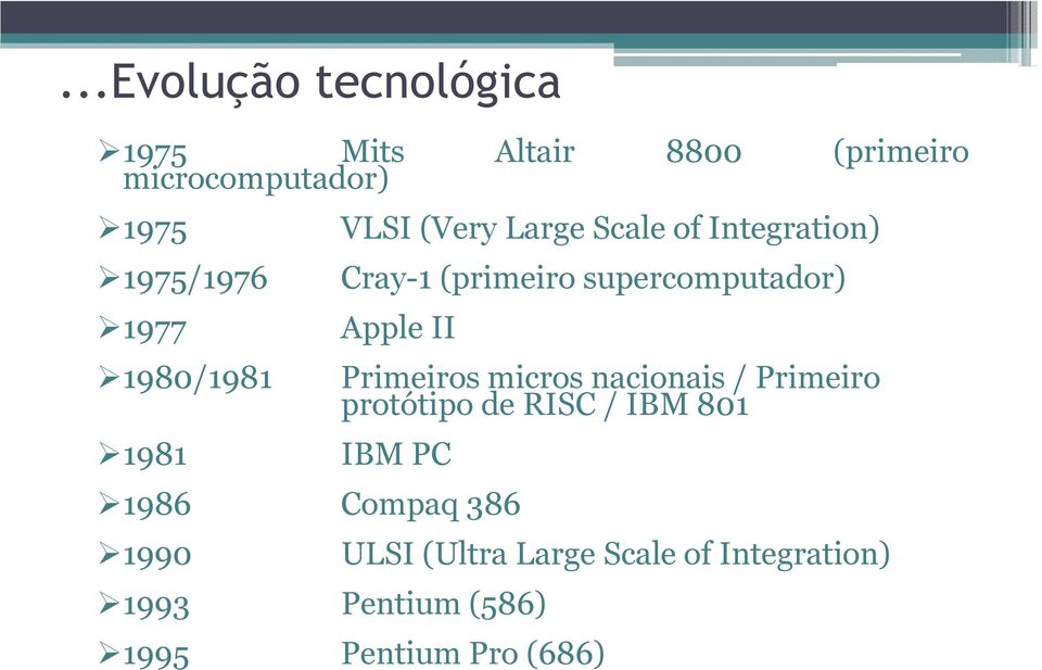 1980/1981 Primeiros micros nacionais/ Primeiro protótipoderisc/ibm801 1981 IBM PC 1986