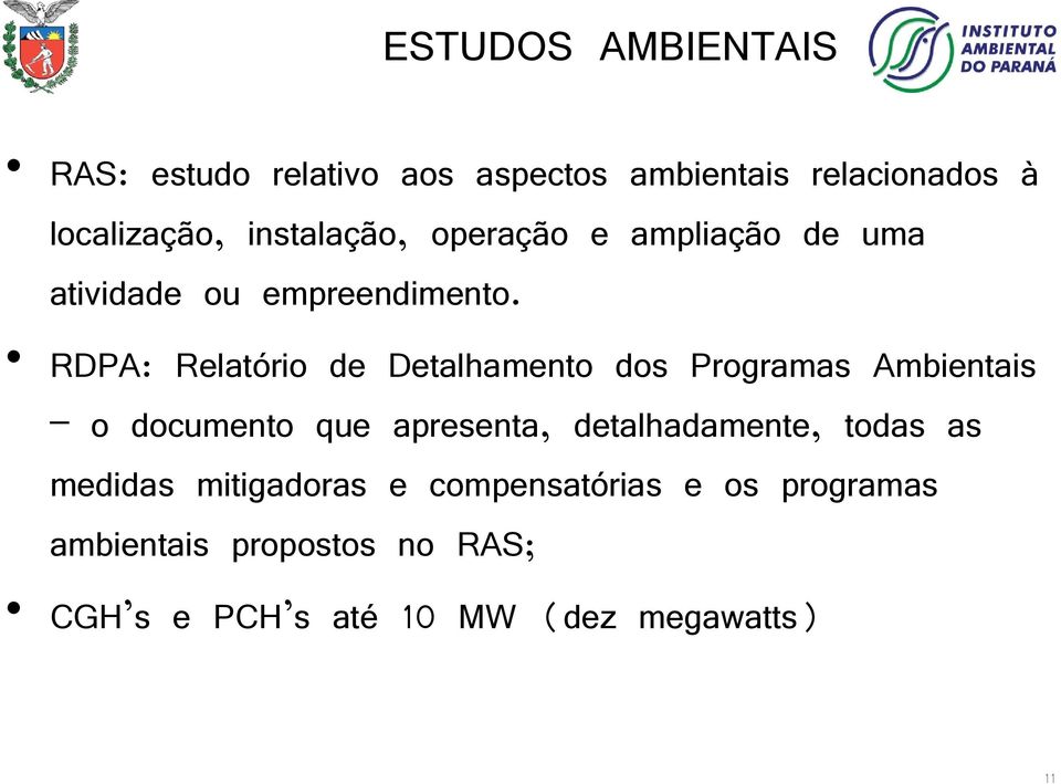 RDPA: Relatório de Detalhamento dos Programas Ambientais o documento que apresenta,