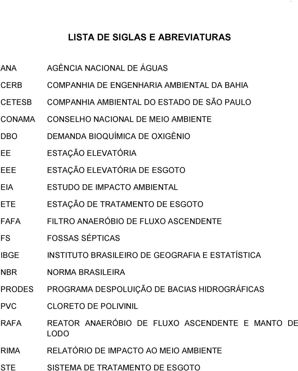 IMPACTO AMBIENTAL ESTAÇÃO DE TRATAMENTO DE ESGOTO FILTRO ANAERÓBIO DE FLUXO ASCENDENTE FOSSAS SÉPTICAS INSTITUTO BRASILEIRO DE GEOGRAFIA E ESTATÍSTICA NORMA BRASILEIRA PROGRAMA