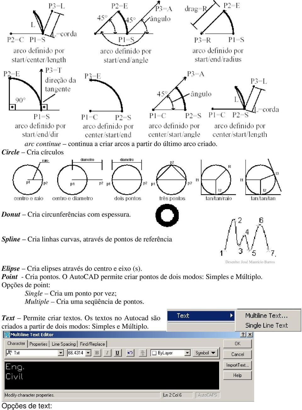 Point - Cria pontos. O AutoCAD permite criar pontos de dois modos: Simples e Múltiplo.