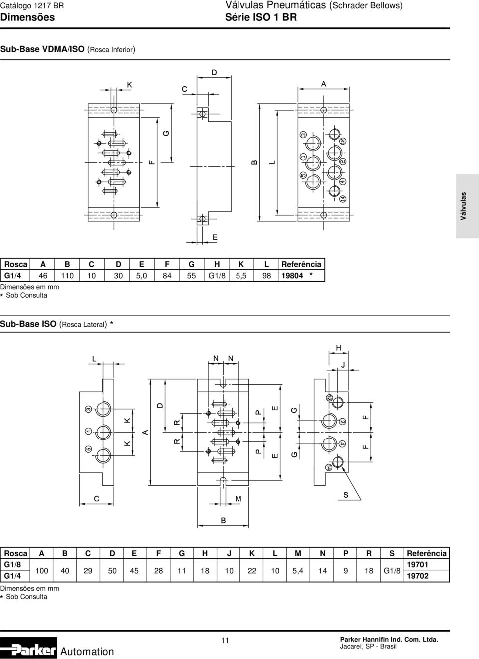 Sub-Base ISO (Rosca Lateral) * Rosca A B C D E F G H J K L M N P R S Referência G1/8 100 40