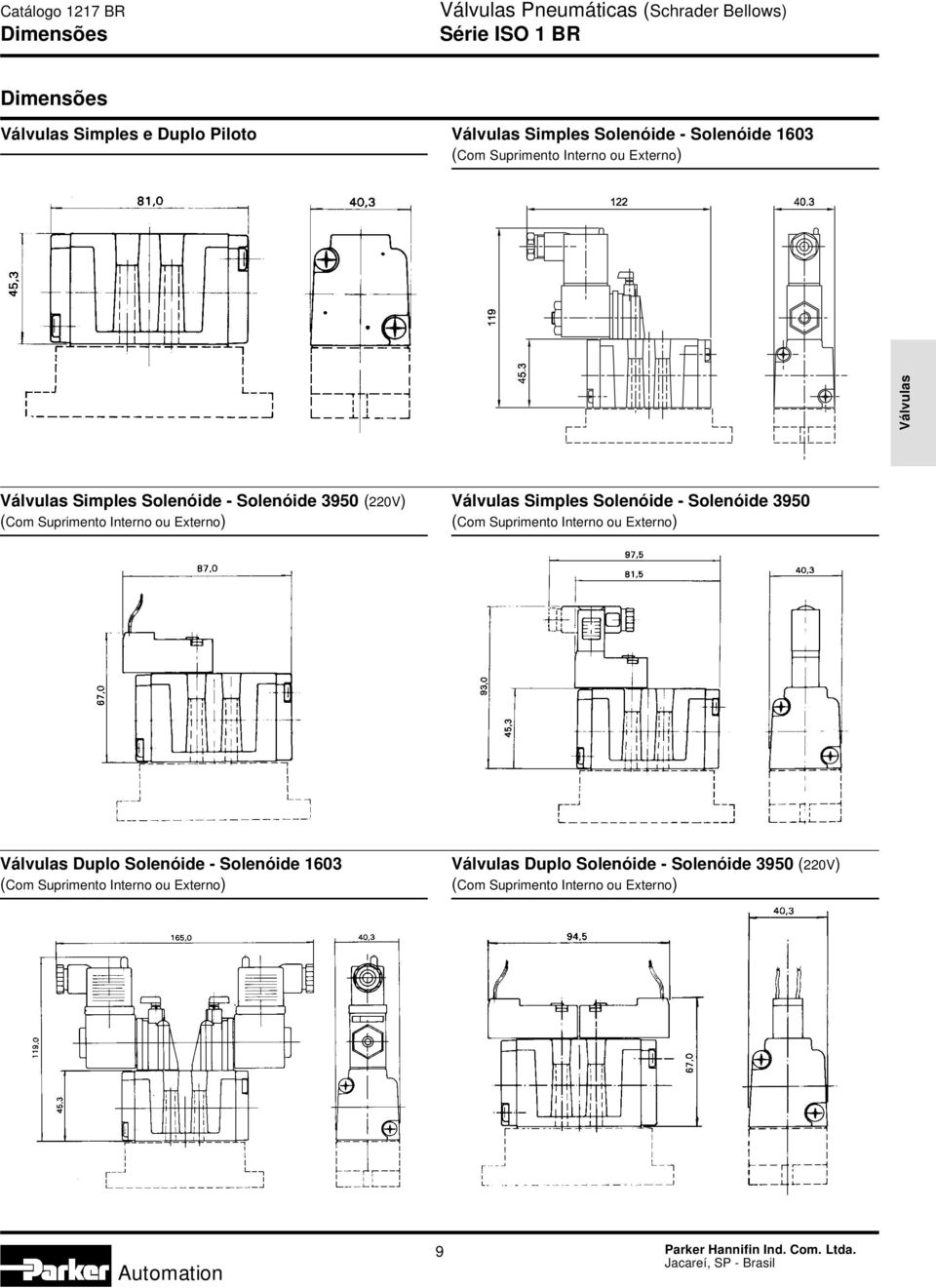 Externo) Válvulas Simples Solenóide - Solenóide 3950 (Com Suprimento Interno ou Externo) Válvulas Duplo Solenóide -