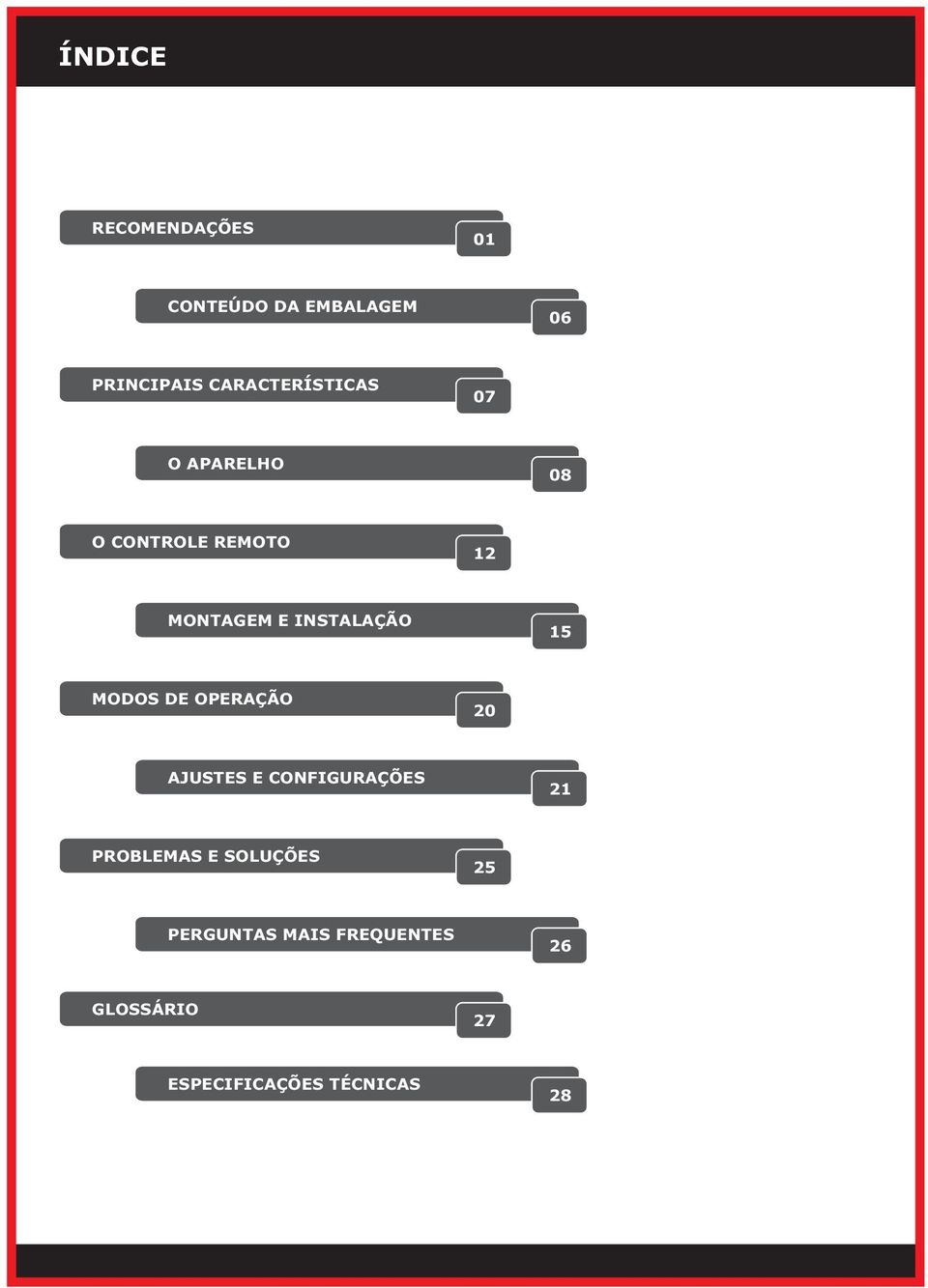 INSTALAÇÃO 15 MODOS DE OPERAÇÃO 20 AJUSTES E CONFIGURAÇÕES 21