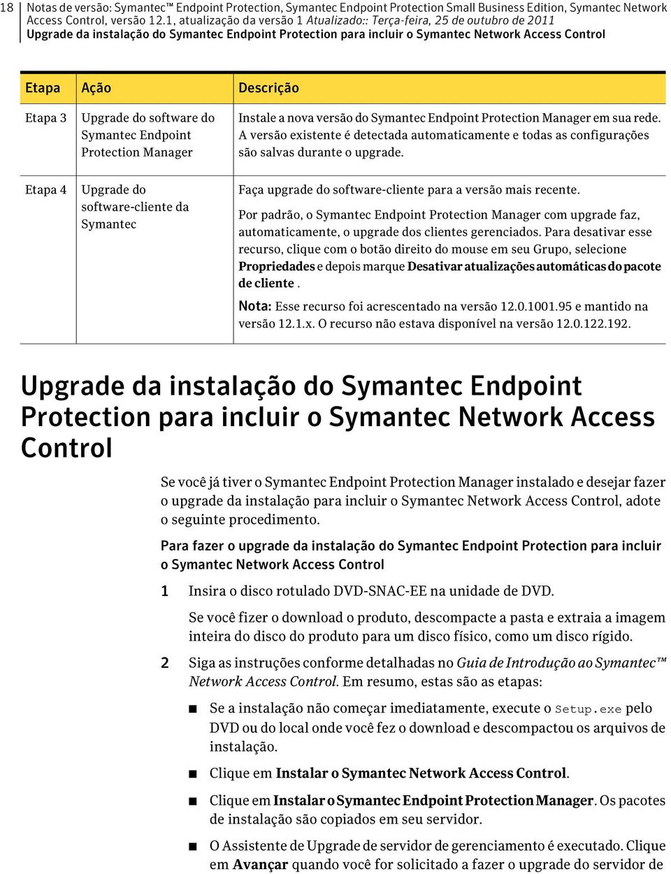 A versão existente é detectada automaticamente e todas as configurações são salvas durante o upgrade.