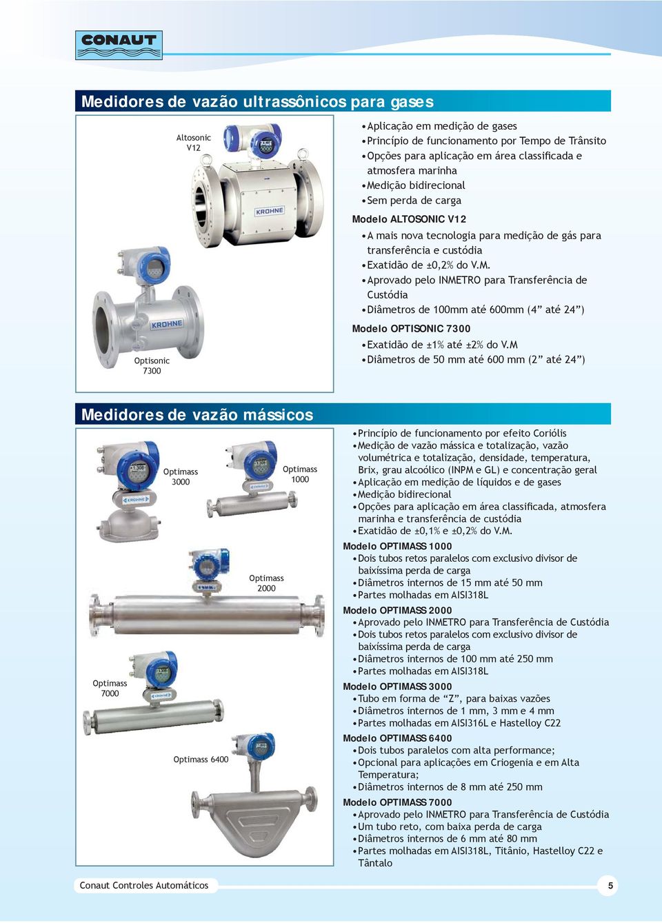 M Diâmetros de 50 mm até 600 mm (2 até 24 ) Medidores de vazão mássicos Optimass 7000 Optimass 3000 Optimass 6400 Optimass 2000 Optimass 1000 Princípio de funcionamento por efeito Coriólis Medição de