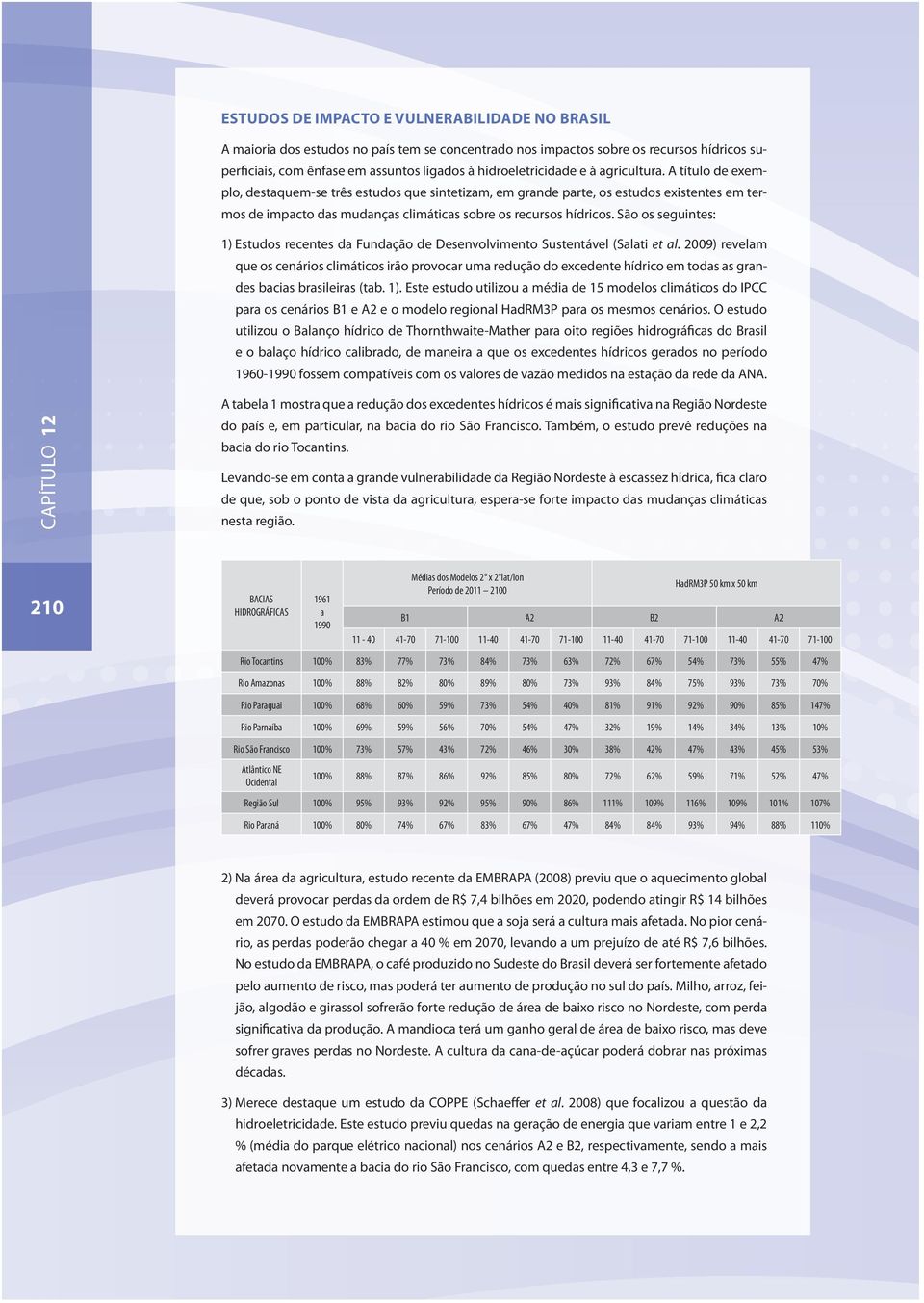 A título de exemplo, destaquem-se três estudos que sintetizam, em grande parte, os estudos existentes em termos de impacto das mudanças climáticas sobre os recursos hídricos.