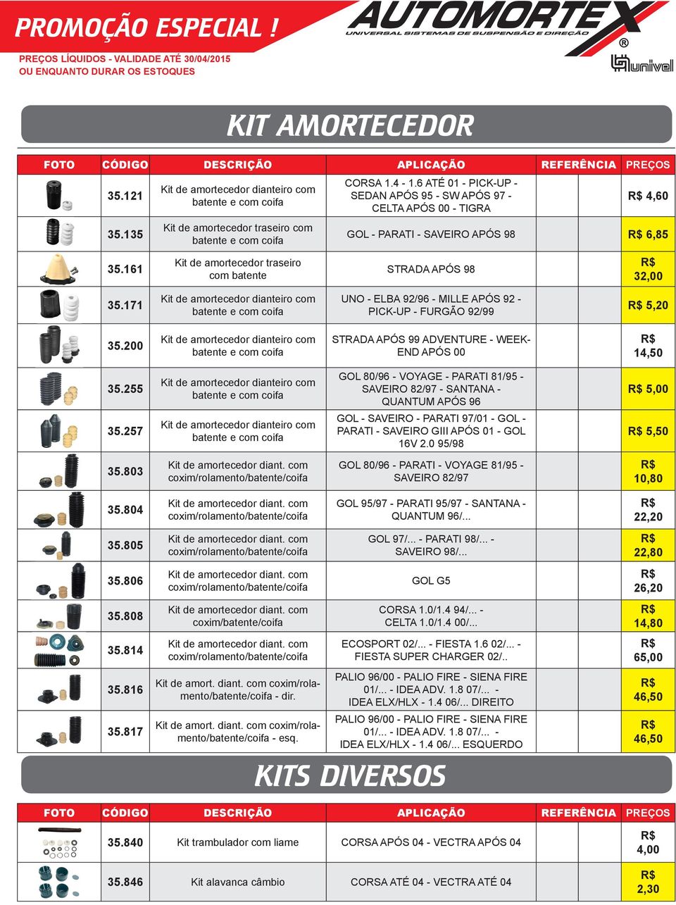 171 UNO - ELBA 92/96 - MILLE APÓS 92 - PICK-UP - FURGÃO 92/99 5,20 35.200 STRADA APÓS 99 ADVENTURE - WEEK- END APÓS 00 35.255 35.