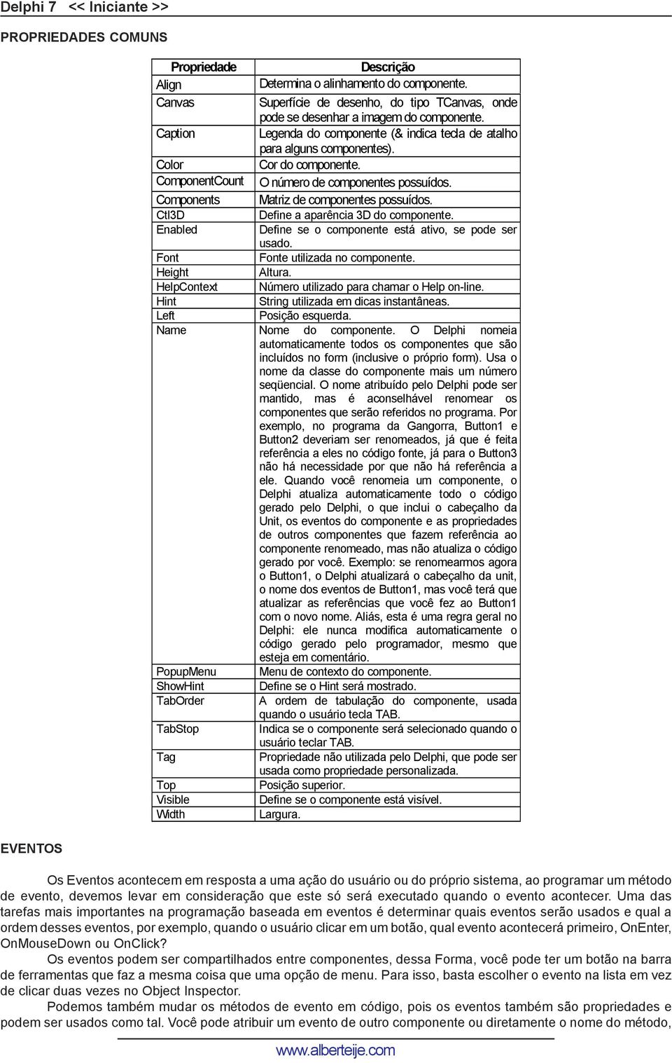 Ctl3D Define a aparência 3D do componente. Enabled Define se o componente está ativo, se pode ser usado. Font Fonte utilizada no componente. Height Altura.