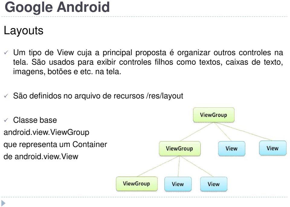 São usados para exibir controles filhos como textos, caixas de texto, imagens,