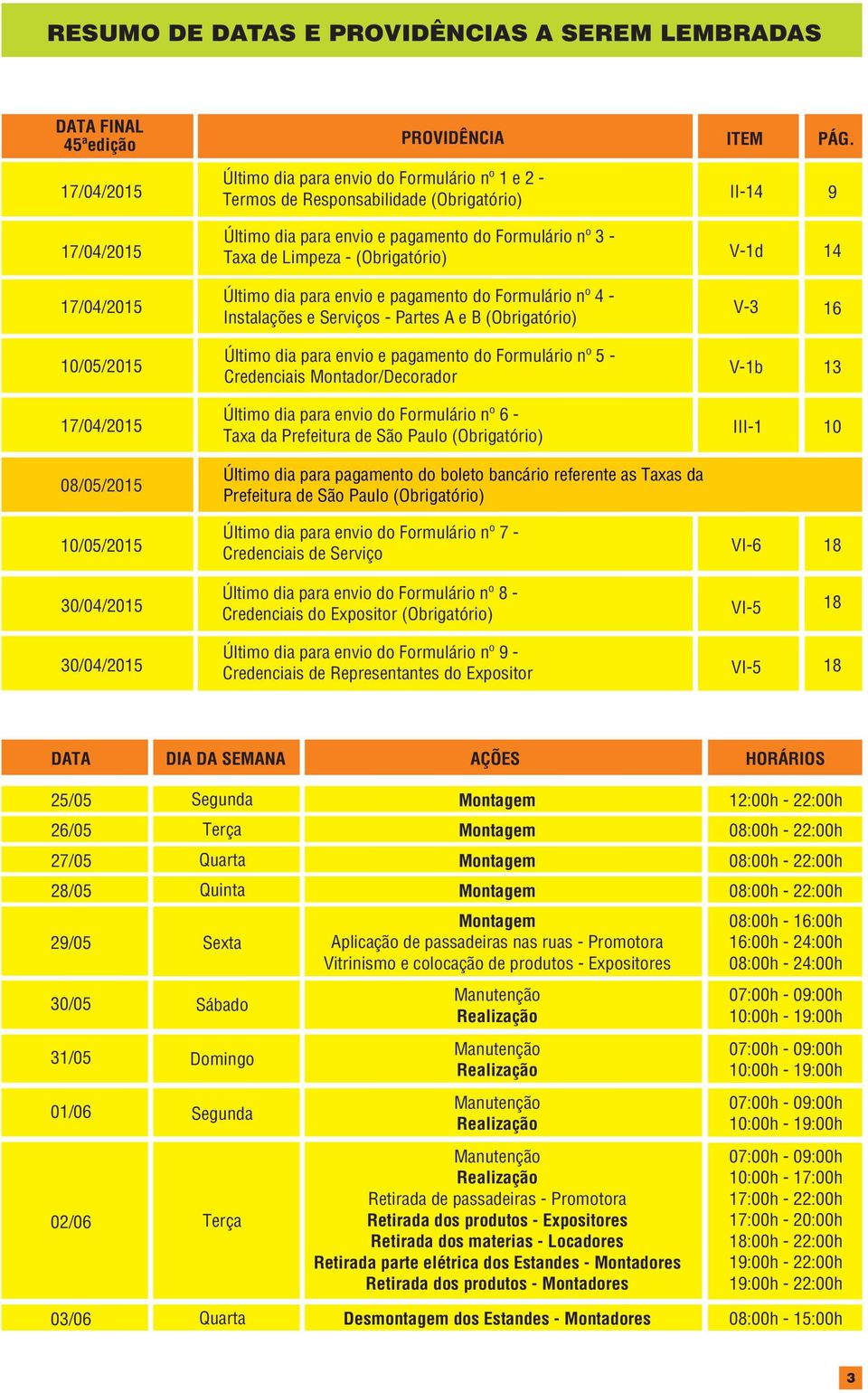 envio e pagamento do Formulário nº 3 - Taxa de Limpeza - (Obrigatório) Último dia para envio e pagamento do Formulário nº 4 - Instalações e Serviços - Partes A e B (Obrigatório) Último dia para envio