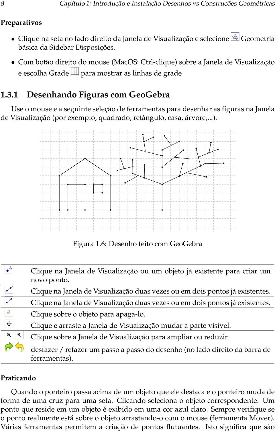 1 para mostrar as linhas de grade Desenhando Figuras com GeoGebra Use o mouse e a seguinte seleção de ferramentas para desenhar as figuras na Janela de Visualização (por exemplo, quadrado, retângulo,