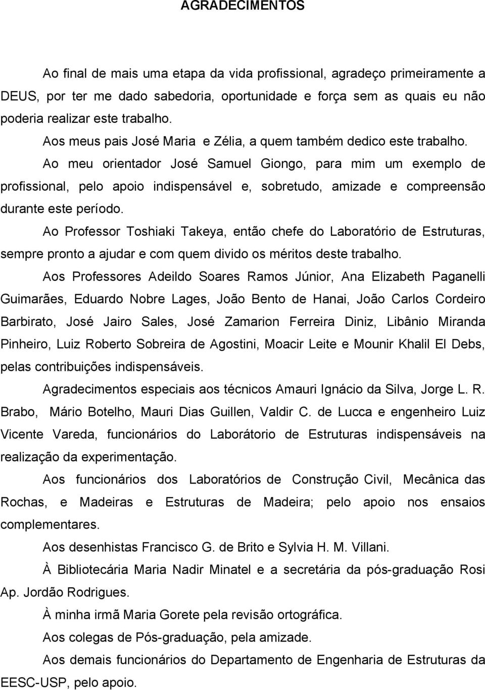 Ao meu orientador José Samuel Giongo, para mim um exemplo de profissional, pelo apoio indispensável e, sobretudo, amizade e compreensão durante este período.