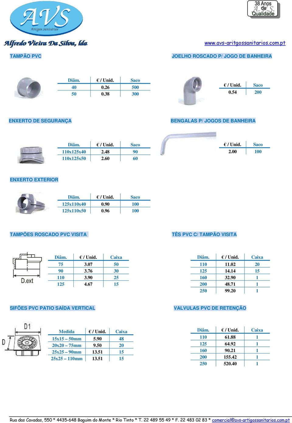 96 100 TAMPÕES ROSCADO PVC VISITA TÊS PVC C/ TAMPÃO VISITA Caixa 75 3.07 50 90 3.76 30 110 3.90 25 125 4.67 15 Caixa 110 11.02 20 125 14.14 15 160 32.