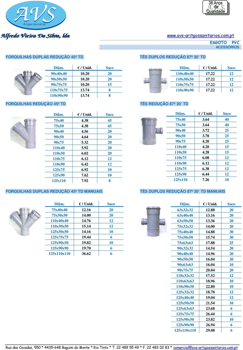 92 8 FORQUILHAS DUPLAS REDUÇÃO 45º TD MANUAIS TÊS DUPLOS REDUÇÃO 87º 30 TD TÊS REDUÇÃO 87º 30 TD 110x40x40 17.22 12 110x50x50 17.22 12 110x75x75 17.22 12 110x90x90 17.22 12 75x40 3.64 40 75x50 3.