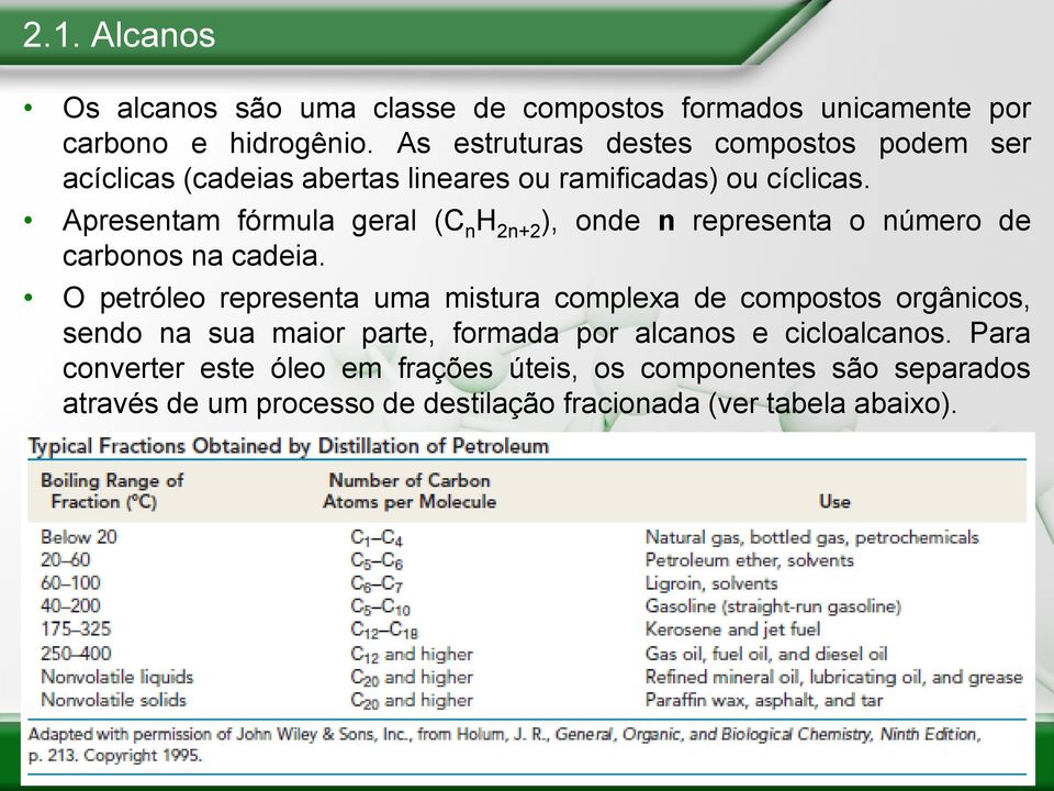 Apresentam fórmula geral (C n H 2n+2 ), onde n representa o número de carbonos na cadeia.