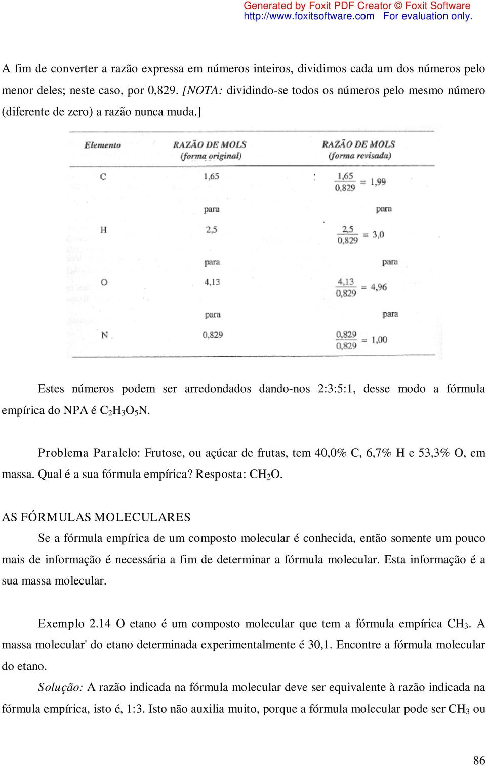 ] Estes números podem ser arredondados dando-nos 2:3:5:1, desse modo a fórmula empírica do NPA é C 2 H 3 O 5 N.