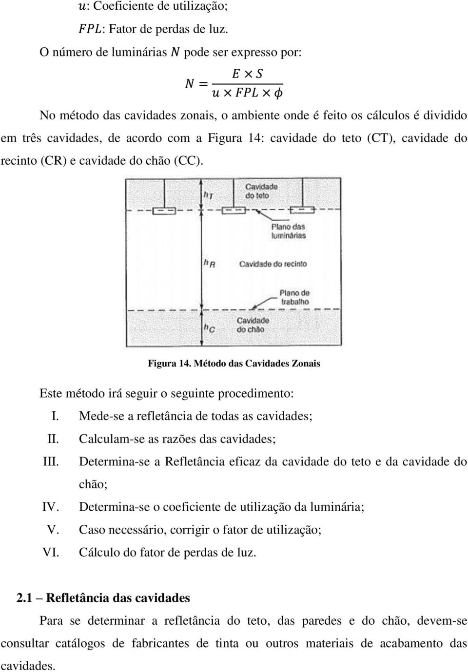 cavidade do recinto (CR) e cavidade do chão (CC). Figura 14. Método das Cavidades Zonais Este método irá seguir o seguinte procedimento: I. Mede-se a refletância de todas as cavidades; II.