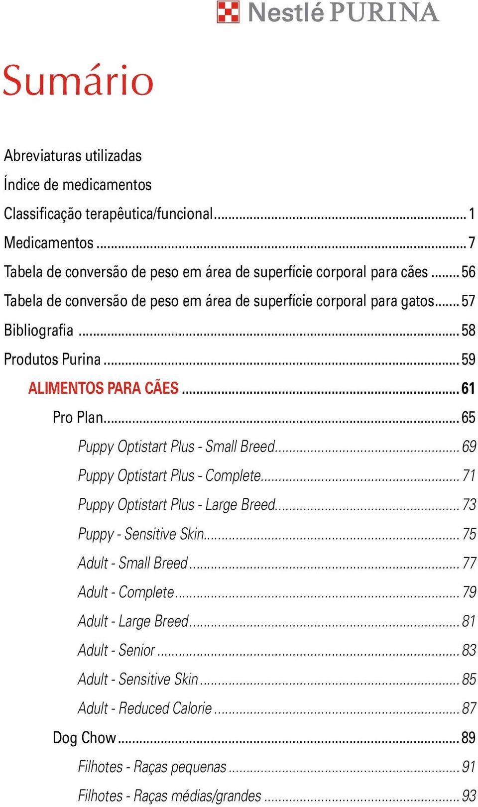 .. 65 Puppy Optistart Plus - Small Breed... 69 Puppy Optistart Plus - Complete... 71 Puppy Optistart Plus - Large Breed... 73 Puppy - Sensitive Skin... 75 Adult - Small Breed.