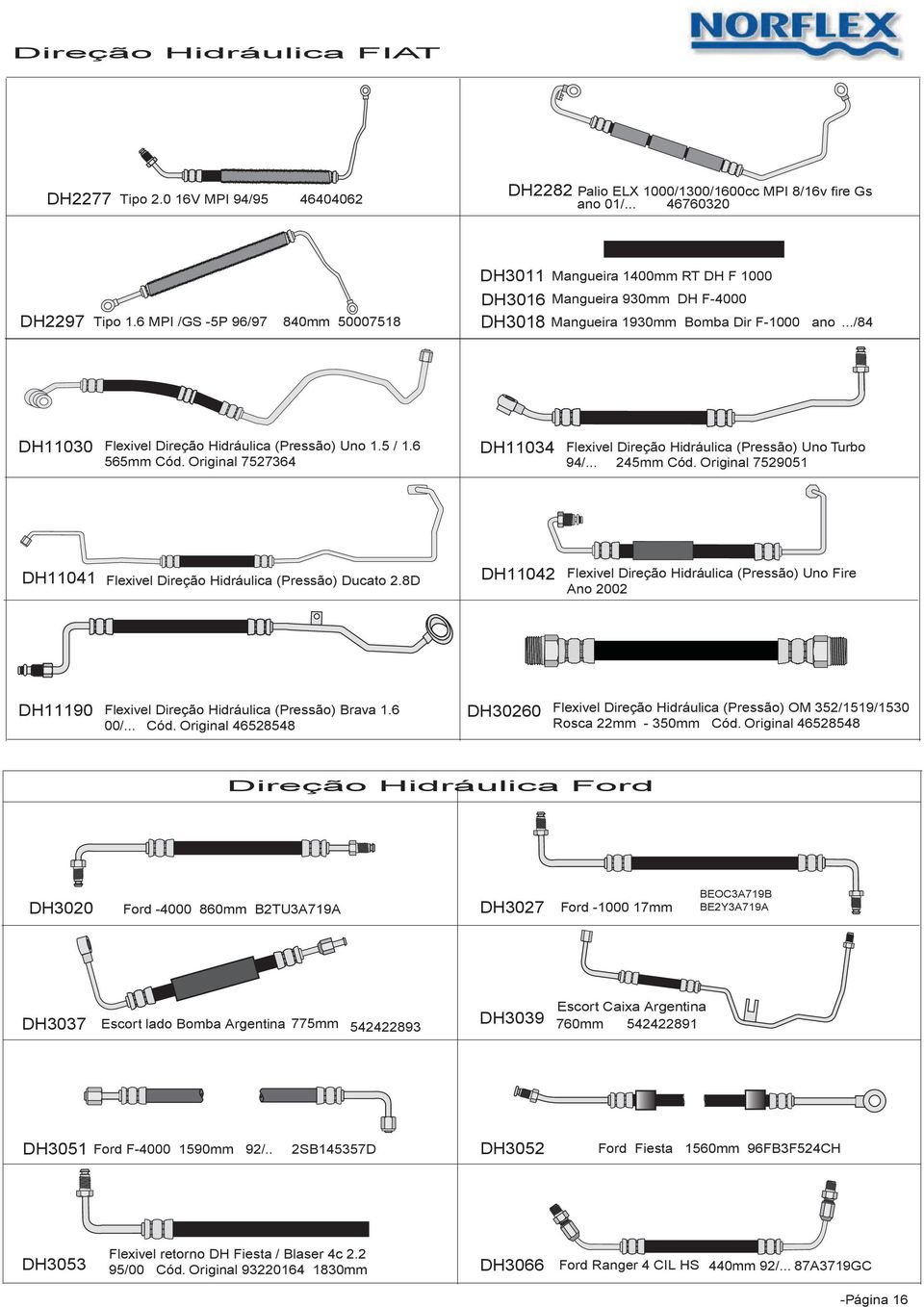 ../84 DH11030 Flexivel Direção Hidráulica (Pressão) Uno 1.5 / 1.6 565mm Cód. Original 7527364 DH11034 Flexivel Direção Hidráulica (Pressão) Uno Turbo 94/... 245mm Cód.
