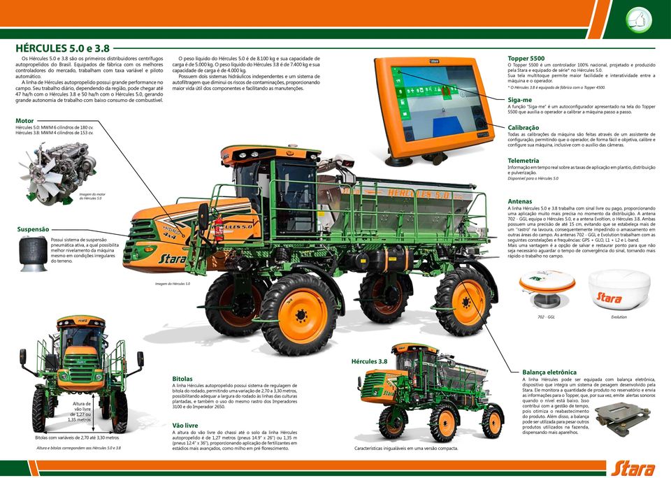 Seu trabalho diário, dependendo da região, pode chegar até 47 ha/h com o Hércules 3.8 e 50 ha/h com o Hércules 5.0, gerando grande autonomia de trabalho com baixo consumo de combustível.