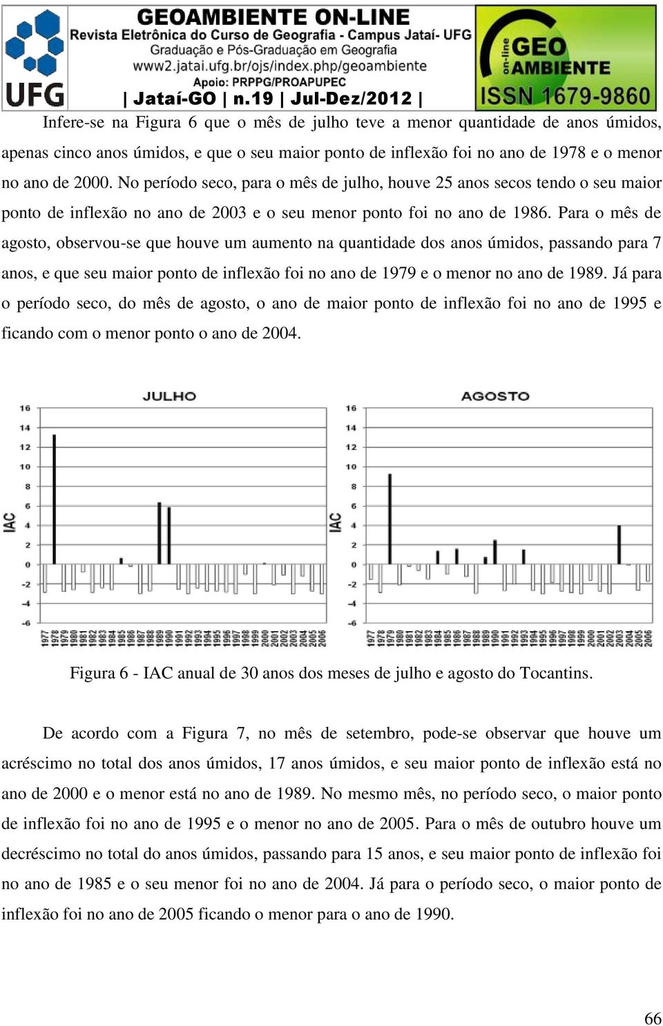 Para o mês de agosto, observou-se que houve um aumento na quantidade dos anos úmidos, passando para 7 anos, e que seu maior ponto de inflexão foi no ano de 1979 e o menor no ano de 1989.