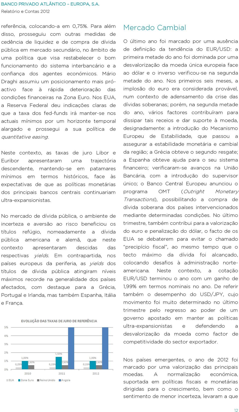 sistema interbancário e a confiança dos agentes económicos. Mário Draghi assumiu um posicionamento mais próactivo face à rápida deterioração das condições financeiras na Zona Euro.