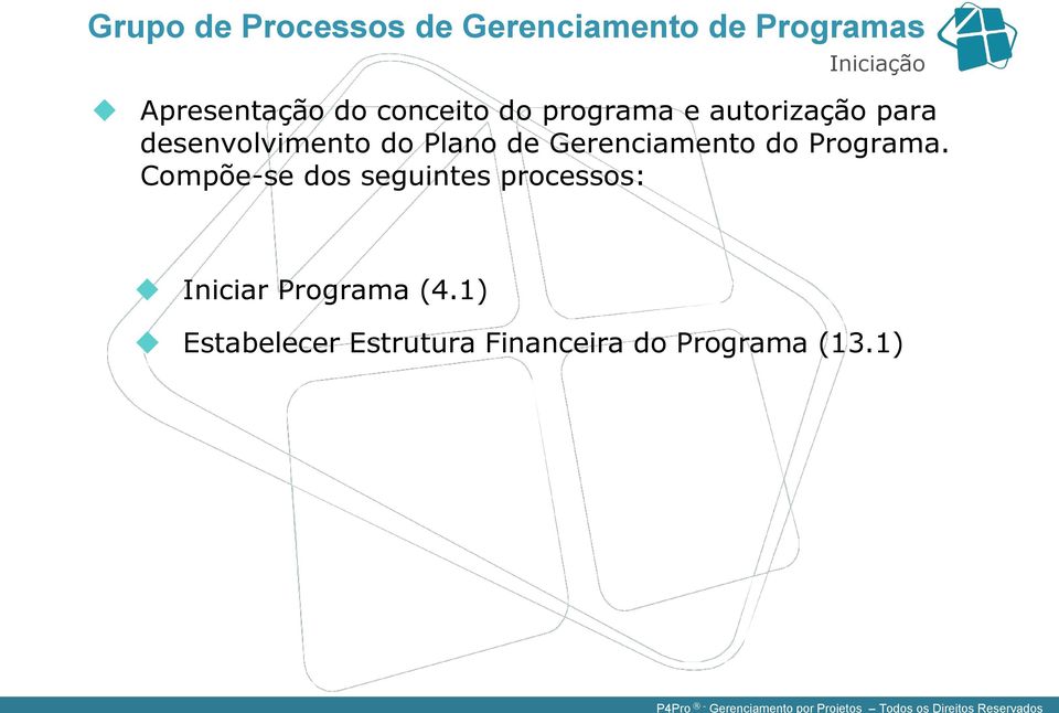 desenvolvimento do Plano de Gerenciamento do Programa.