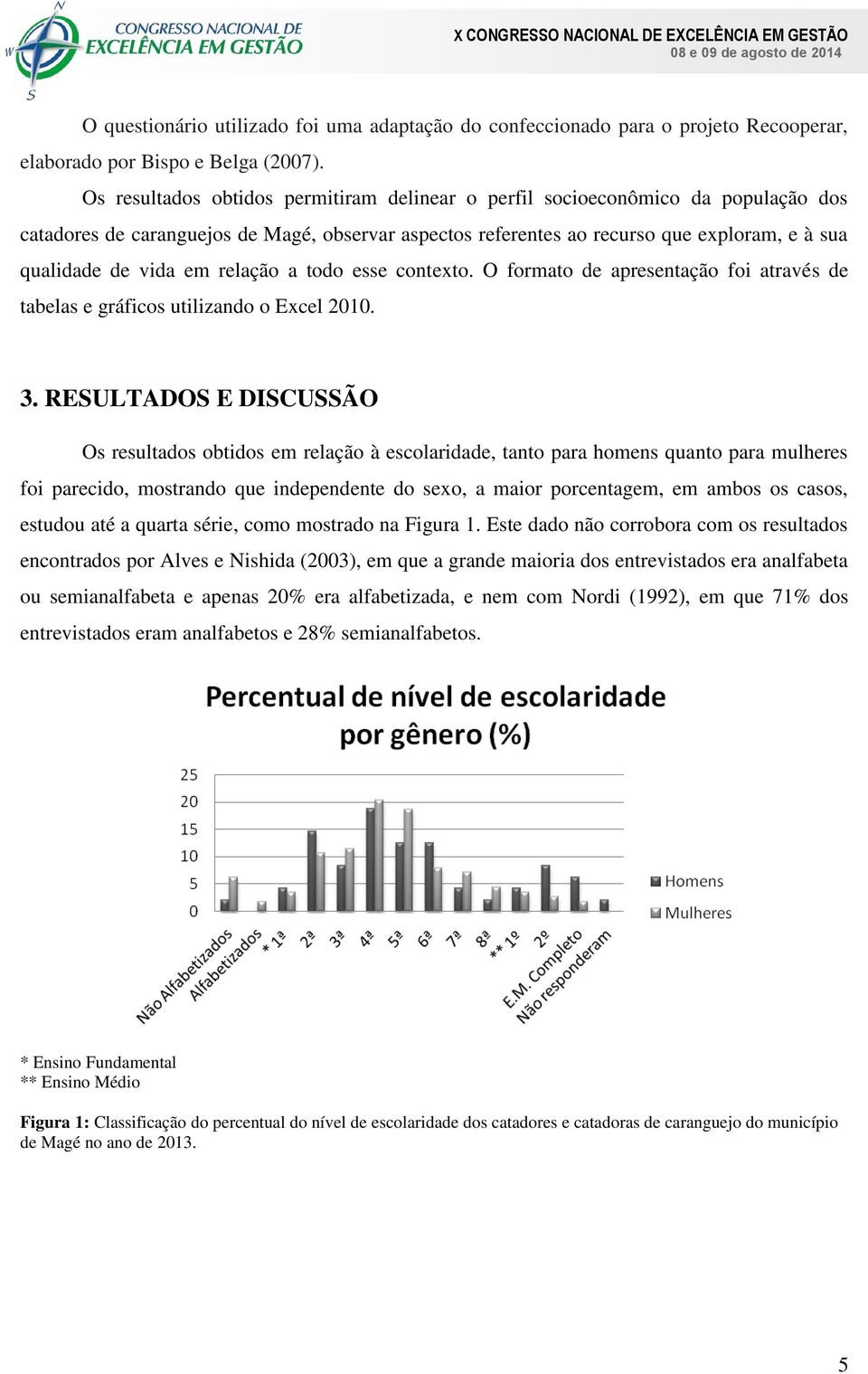 relação a todo esse contexto. O formato de apresentação foi através de tabelas e gráficos utilizando o Excel 2010. 3.