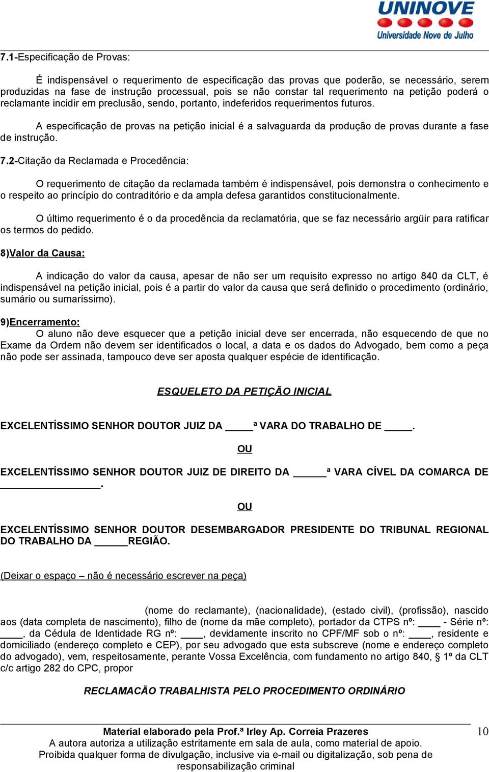 A especificação de provas na petição inicial é a salvaguarda da produção de provas durante a fase de instrução. 7.