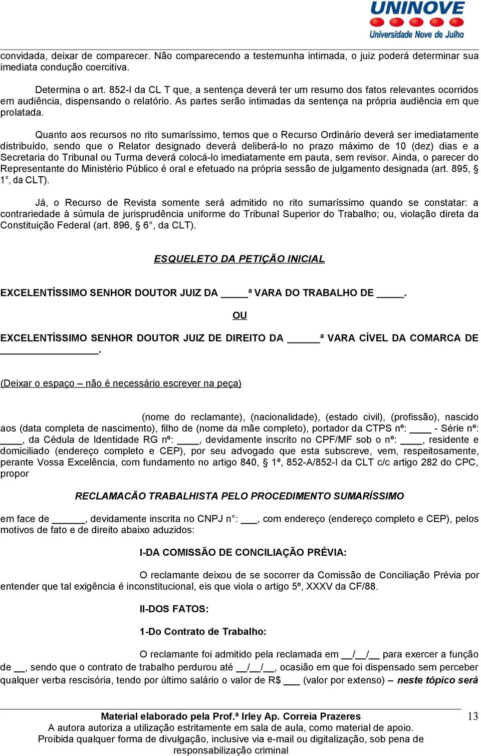 Quanto aos recursos no rito sumaríssimo, temos que o Recurso Ordinário deverá ser imediatamente distribuído, sendo que o Relator designado deverá deliberá-lo no prazo máximo de 10 (dez) dias e a