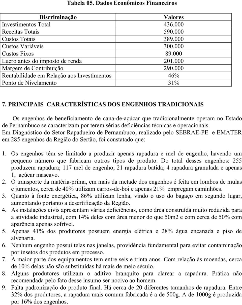 PRINCIPAIS CARACTERÍSTICAS DOS ENGENHOS TRADICIONAIS Os engenhos de beneficiamento de cana-de-açúcar que tradicionalmente operam no Estado de Pernambuco se caracterizam por terem sérias deficiências