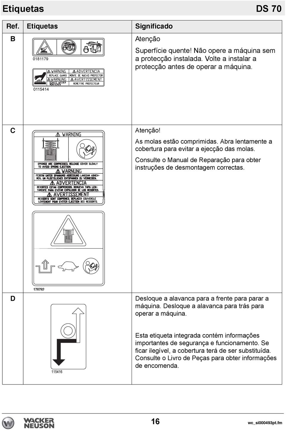 Consulte o Manual de Reparação para obter instruções de desmontagem correctas. D Desloque a alavanca para a frente para parar a máquina.