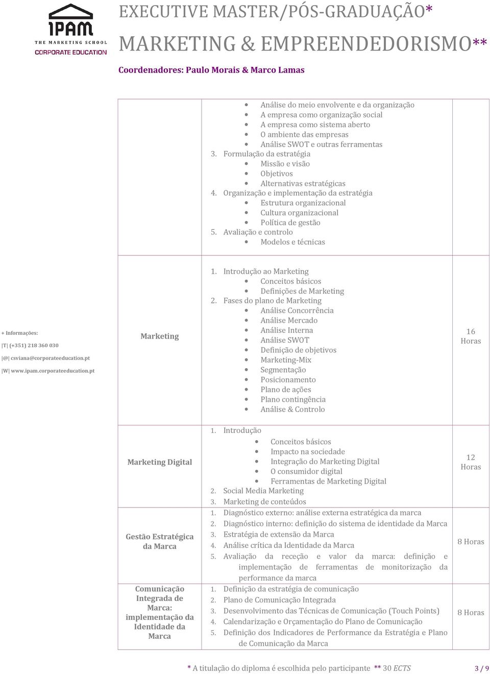 Avaliação e controlo Modelos e técnicas Marketing 1. Introdução ao Marketing Conceitos básicos Definições de Marketing 2.