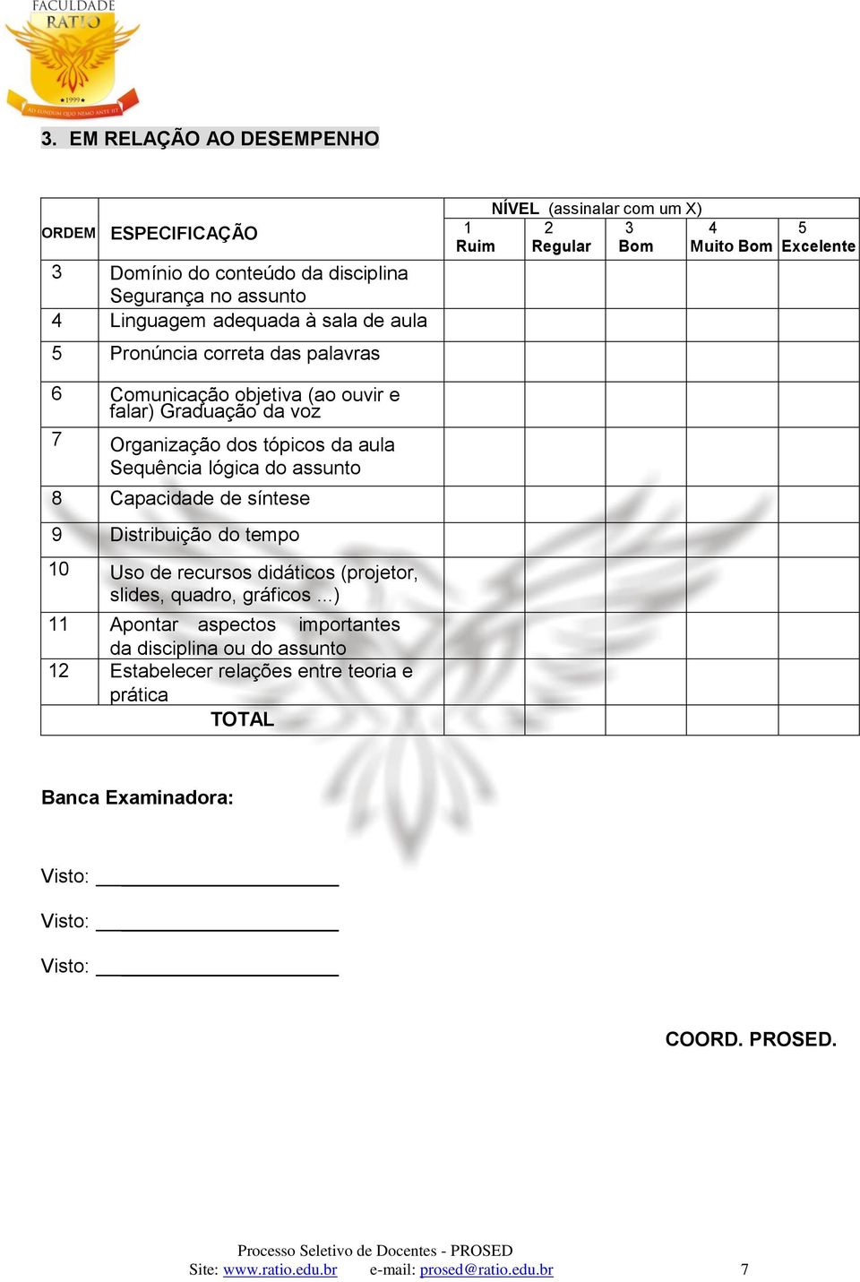 lógica do assunto 8 Capacidade de síntese 9 Distribuição do tempo 10 Uso de recursos didáticos (projetor, slides, quadro, gráficos.