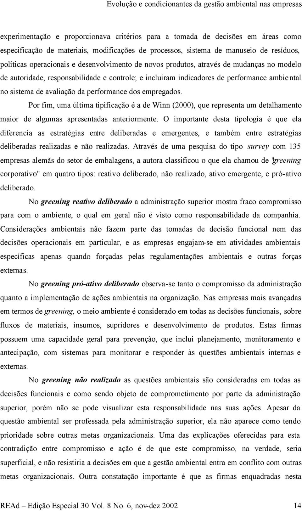 performance ambiental no sistema de avaliação da performance dos empregados.