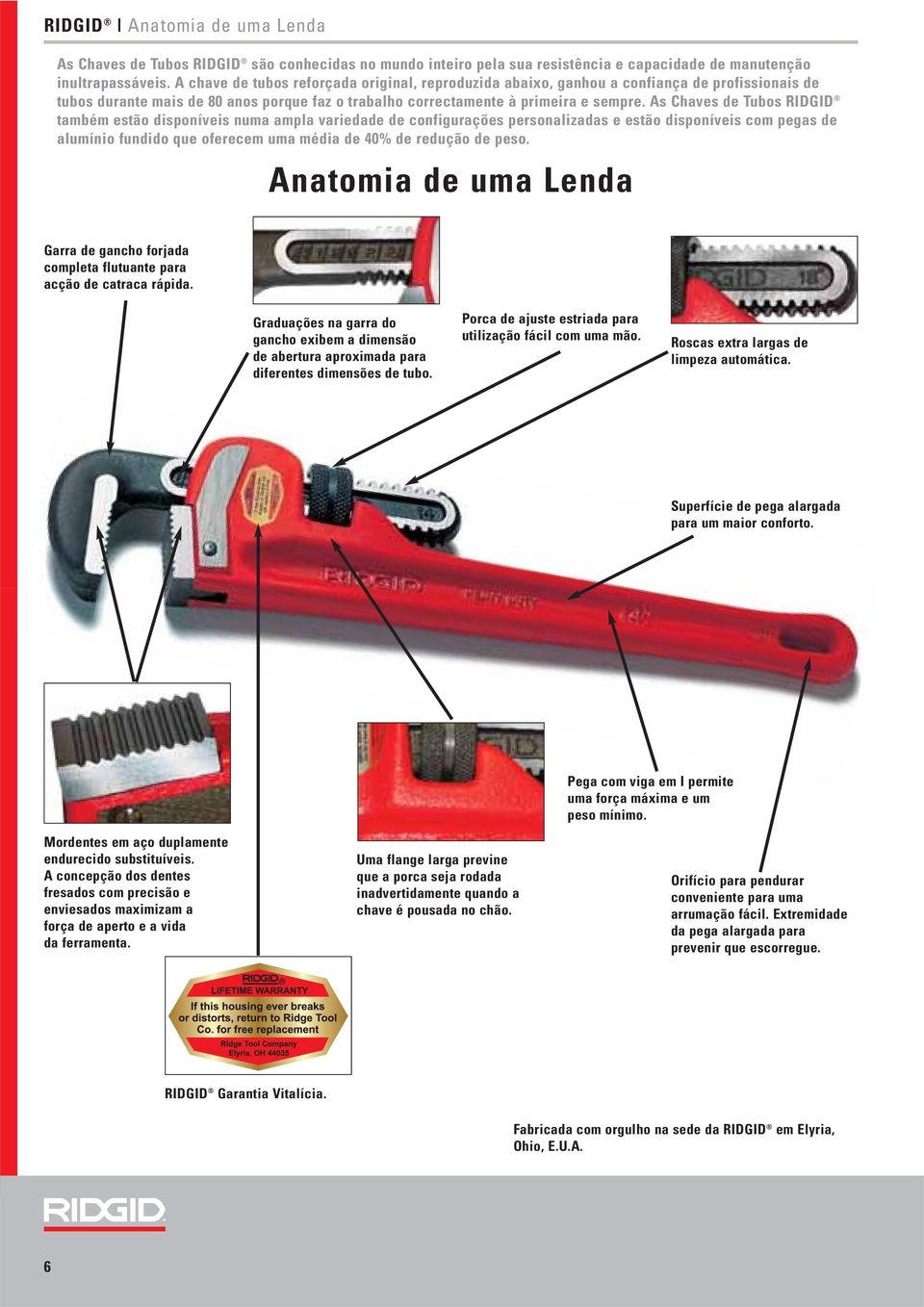 As Chaves de Tubos RIDGID também estão disponíveis numa ampla variedade de configurações personalizadas e estão disponíveis com pegas de alumínio fundido que oferecem uma média de 40% de redução de