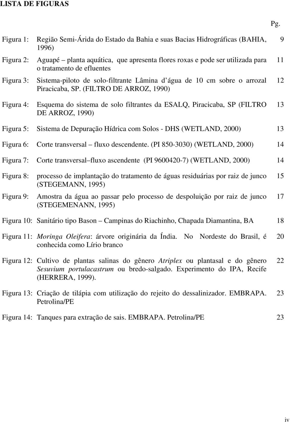 9 11 12 Figura 4: Esquema do sistema de solo filtrantes da ESALQ, Piracicaba, SP (FILTRO DE ARROZ, 1990) 13 Figura 5: Sistema de Depuração Hídrica com Solos - DHS (WETLAND, 2000) 13 Figura 6: Corte