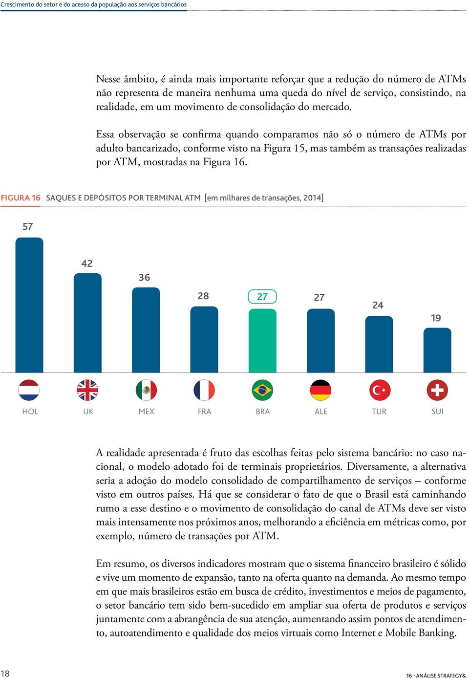 Essa observação se confirma quando comparamos não só o número de ATMs por adulto bancarizado, conforme visto na Figura 15, mas também as transações realizadas por ATM, mostradas na Figura 16.